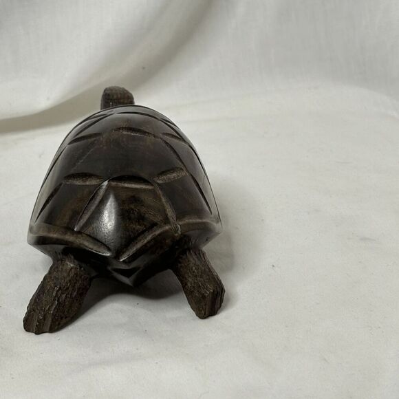 Carved Wooden Turtle Tortoise Ironwood Figurine Dark Brown 6" L 2" H - Picture 3 of 7